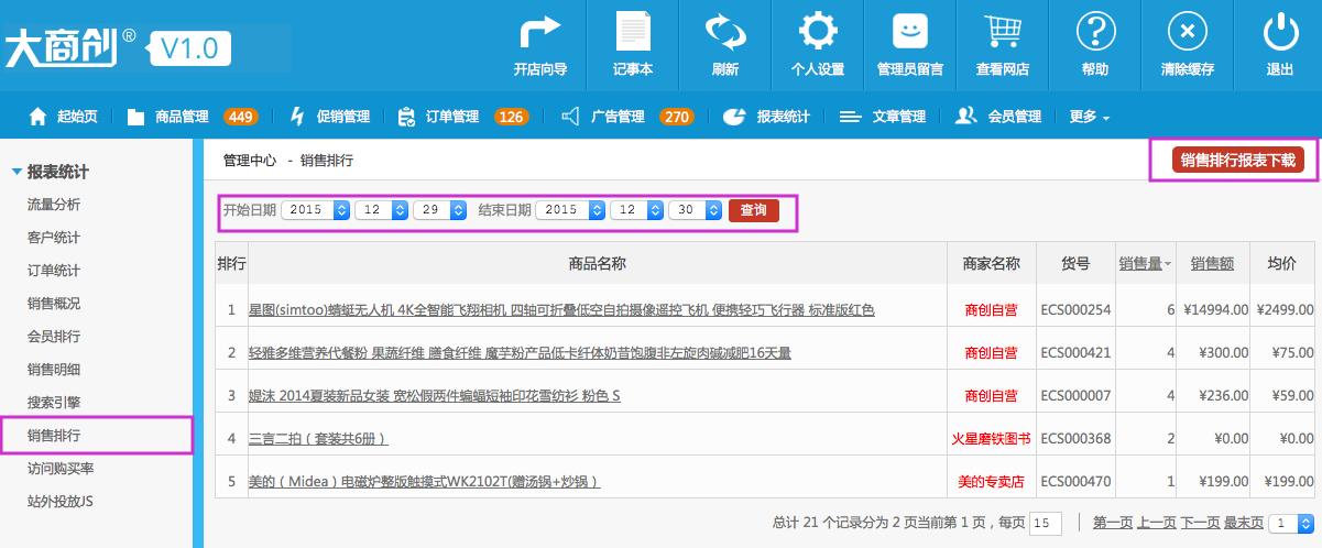 报表统计 5.8销售排行